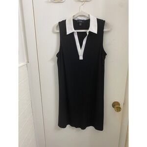 MSK Womens Black Sleeveless Shift Dress White Contrast Collar V-Neck Size Medium
